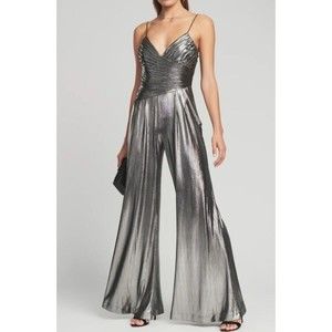 Free People Retrofete Everly Jumpsuit Liquid Metallic Gunmetal Size S $585 NWT